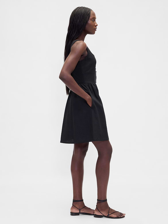 Linen-Blend Drop-Waist Mini Dress
