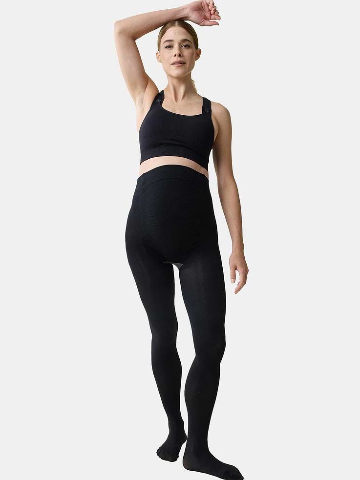 Image 1 of 2, We love a set of two so you’re covered even on laundry day., Here is our classic black maternity tight with full belly panel for total smoothing coverage in a 2-pack bundle., Features a non-binding waistband and breathable cotton gusset, with enough stretch to keep you comfy without bagging out.