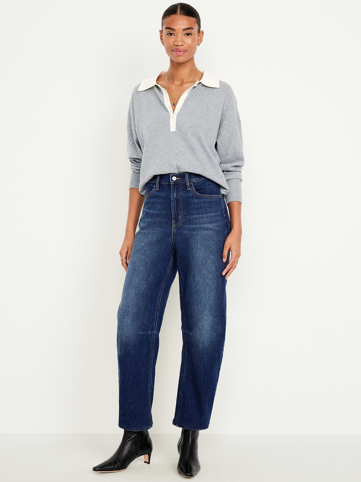 High-Waisted Wow Barrel Ankle Jeans - Dark Wash by Old Navy