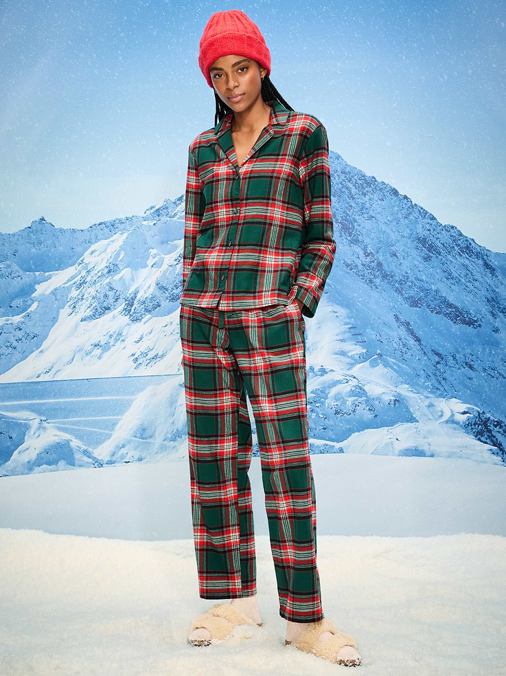 Image 1 of 2, Get cozy all season long in our matching Christmas pajamas!, set includes pajama shirt and matching pants, spread collar, long sleeves, button front, elastic-waist pajama pants, on-seam pockets, plaid prints match the fam, Product #804506