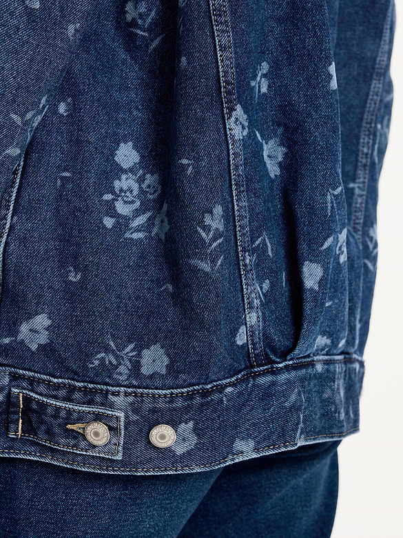 Oversized Floral Print Jean Trucker Jacket