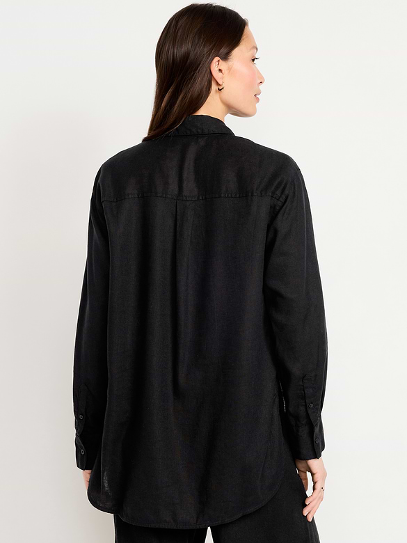 Linen-Blend Loose Button-Down Shirt