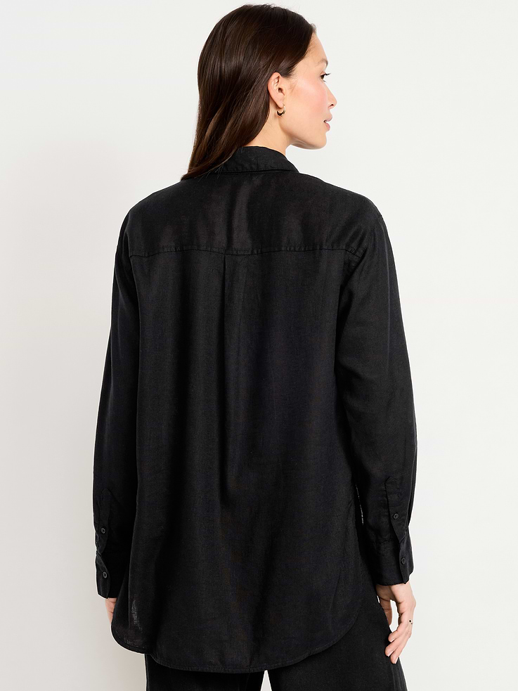 Image number 2 showing, Linen-Blend Loose Button-Down Shirt