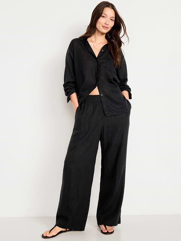 Linen-Blend Loose Button-Down Shirt