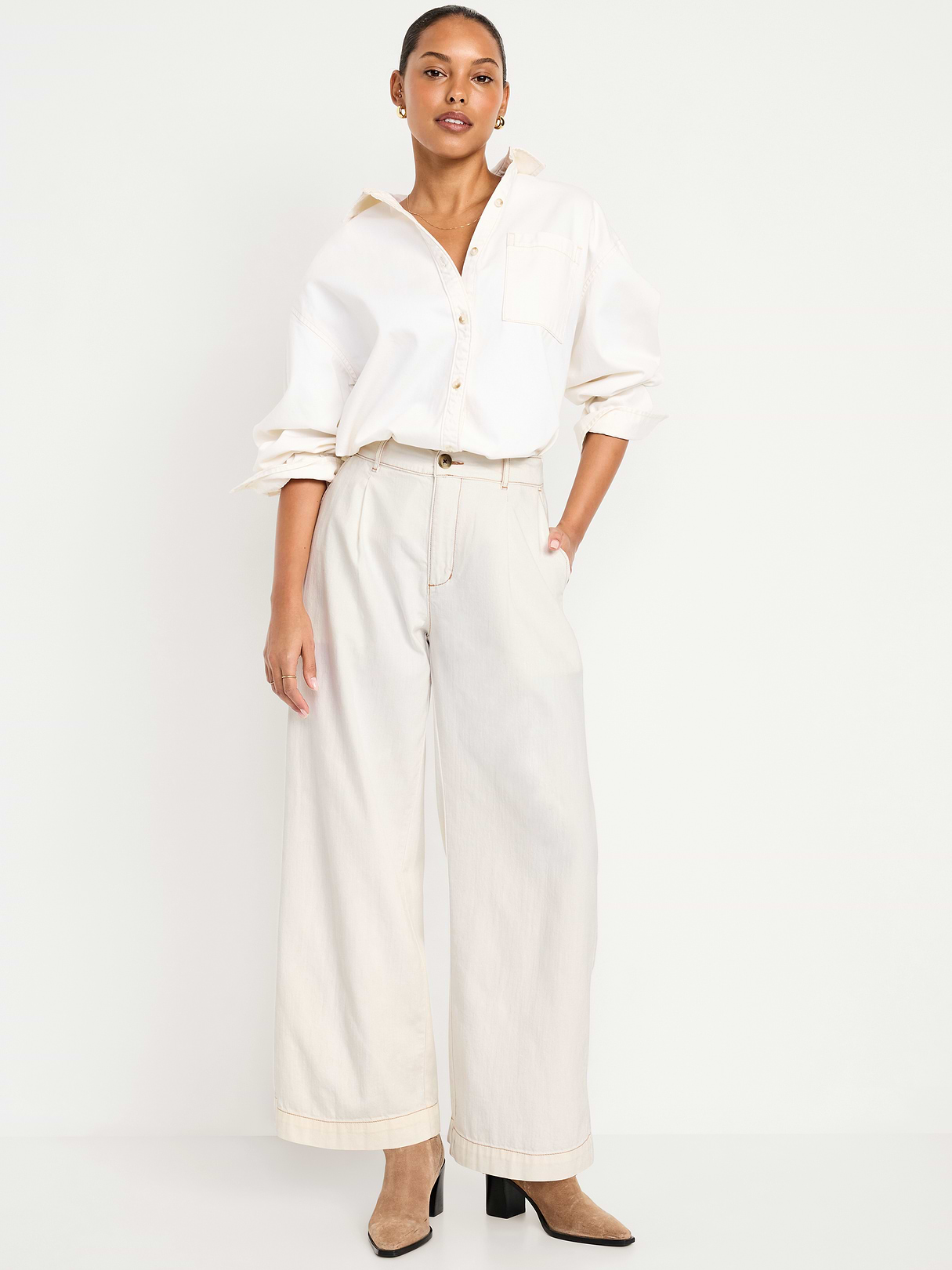 High-Waisted Taylor Trouser Wide-Leg Pants - Ecru by Old Navy