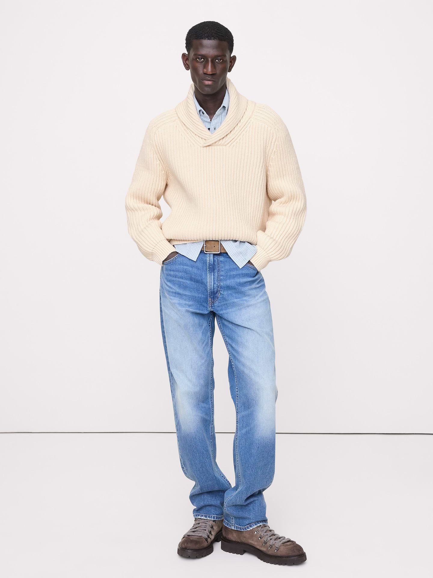 Image number 1 showing, Ribbed Shawl-Collar Sweater