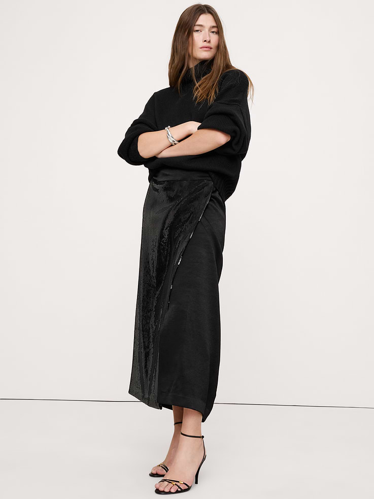 Ponte & Sequin Wrap Skirt