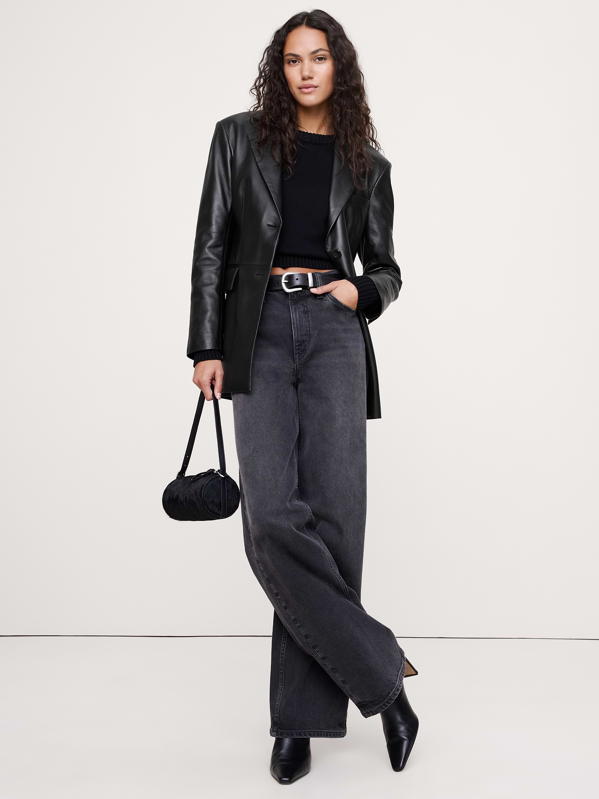 Fitted Leather Blazer