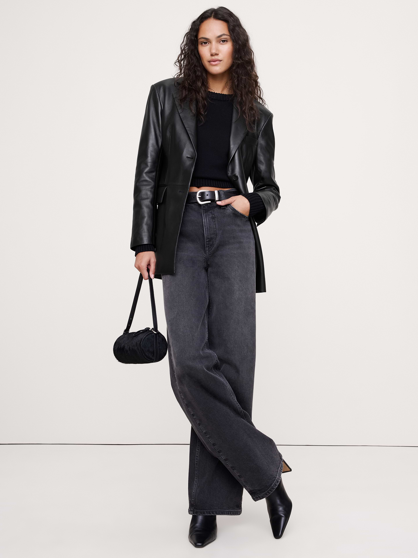 Image number 1 showing, Fitted Leather Blazer