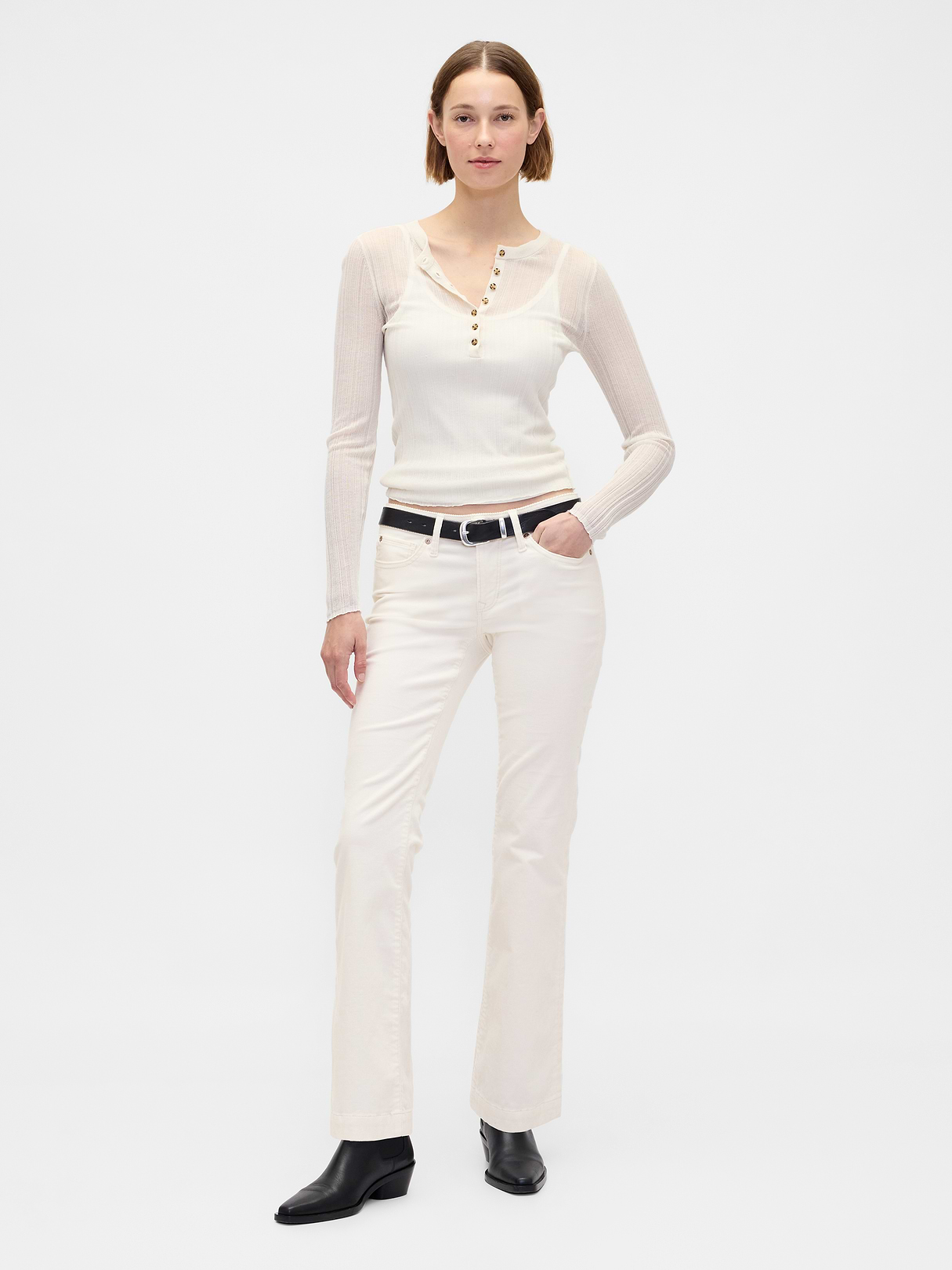 Low Rise Corduroy Long & Lean Pants - Ivory beige by Gap
