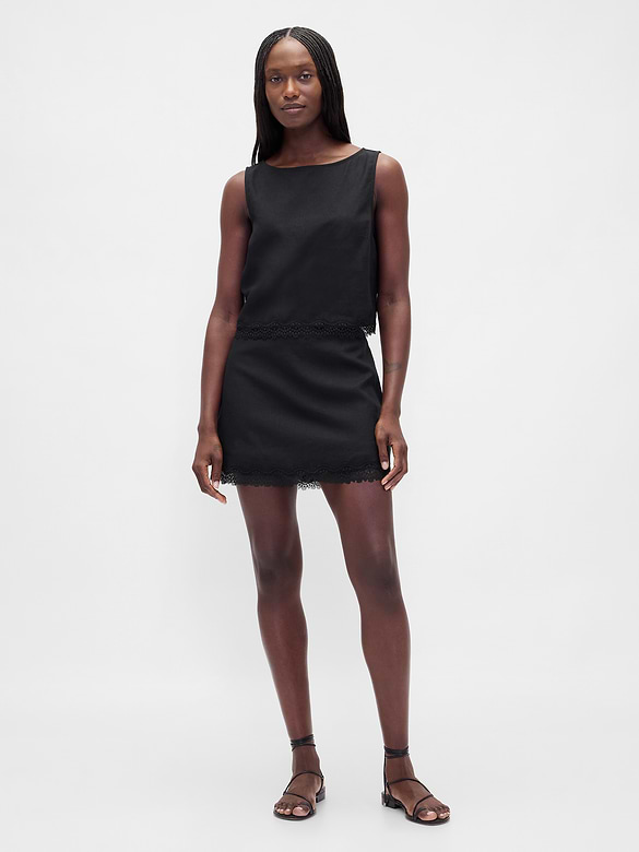 Linen-Blend Lace-Trim Mini Skort