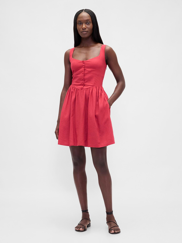 Image number 1 showing, Linen-Blend Drop-Waist Mini Dress