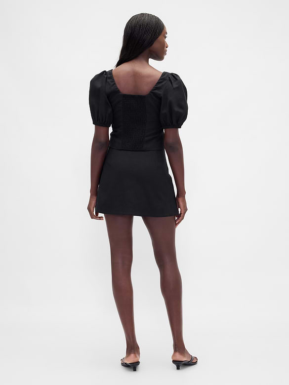 Low Rise Linen-Blend Mini Skort