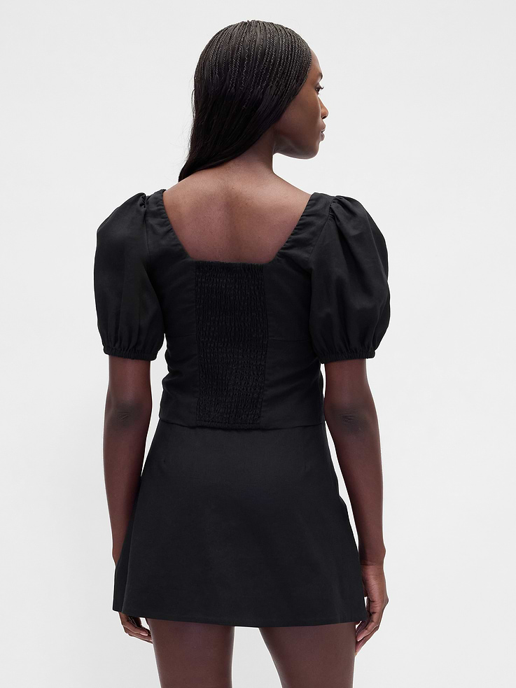 Image number 3 showing, Linen-Blend Puff-Sleeve Crop Corset Top