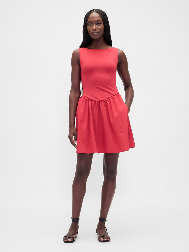 Image number 1 showing, Mixed Media Drop-Waist Mini Dress