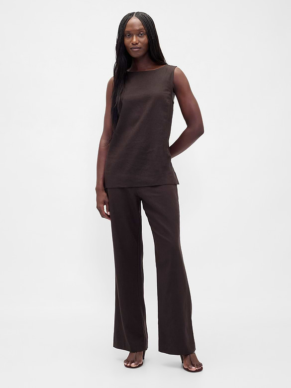 Low Rise Linen-Blend Flare Pants