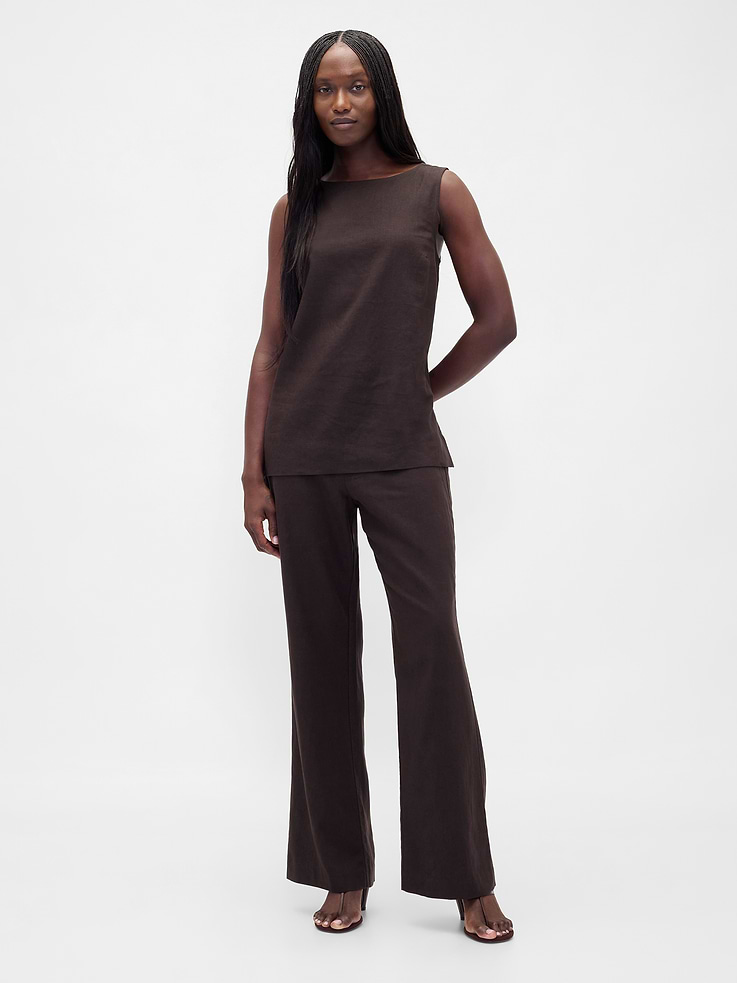 Image number 1 showing, Low Rise Linen-Blend Flare Pants