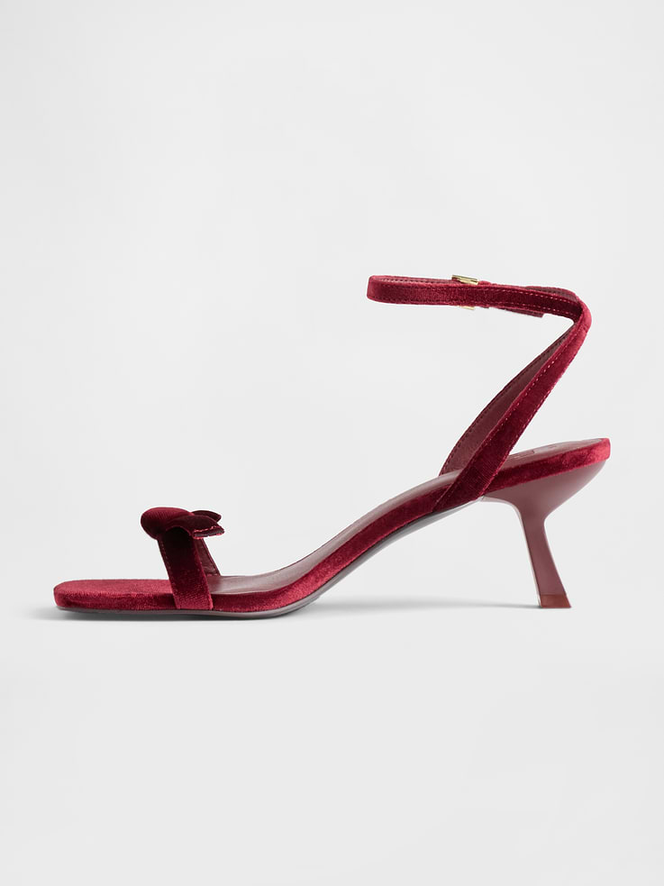 Image number 5 showing, Velvet Bow Open-Toe Strappy Kitten Heels