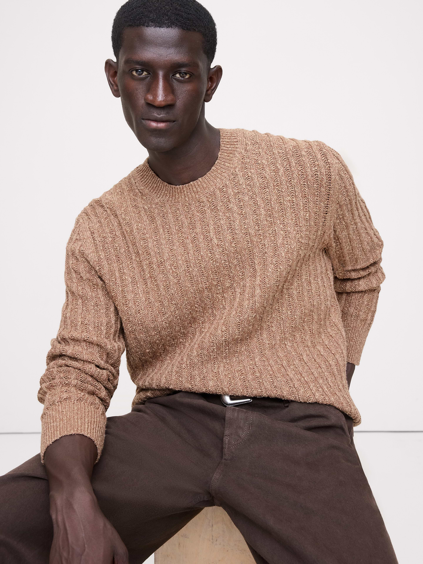 Image number 1 showing, Cotton-Linen Blend Crew-Neck Sweater