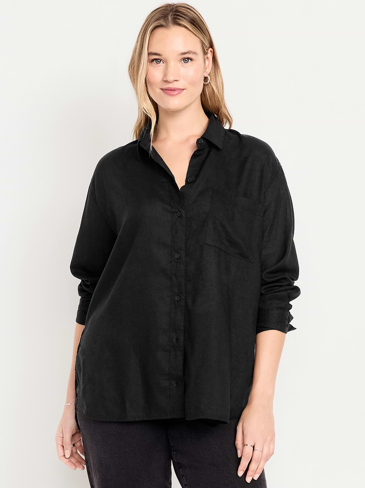 Image number 5 showing, Linen-Blend Loose Button-Down Shirt