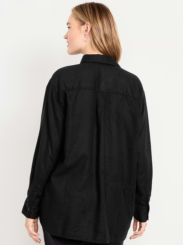 Linen-Blend Loose Button-Down Shirt