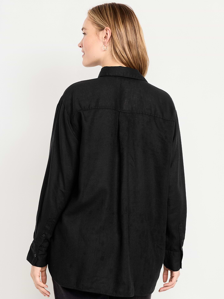 Image number 6 showing, Linen-Blend Loose Button-Down Shirt