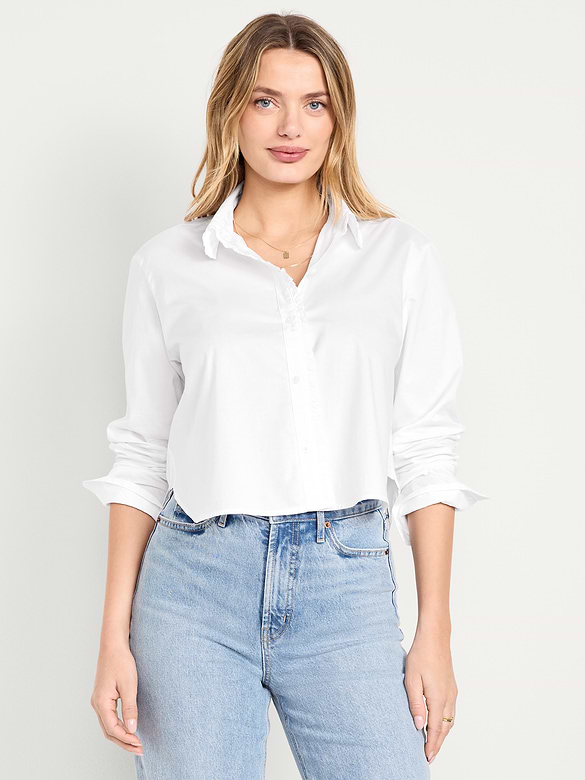 Cropped Button-Down Ruffle Shirt