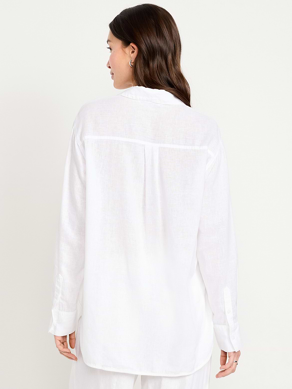 Linen-Blend Loose Button-Down Shirt