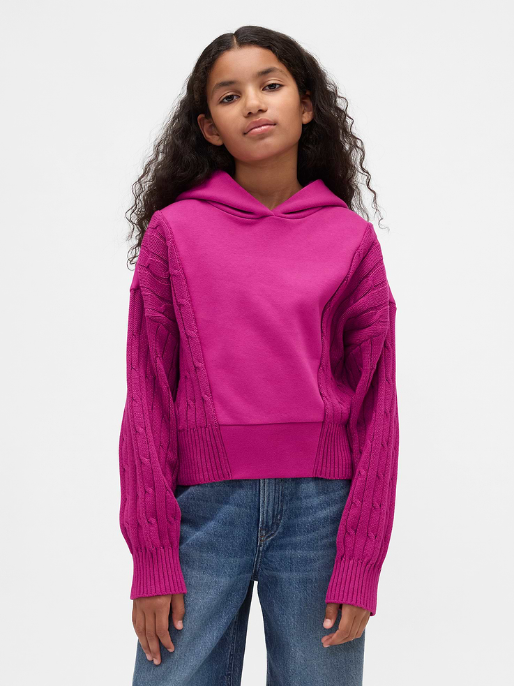 Image 1 of 5, Our softer than soft sweats. Brushed on the inside. Smooth on the outside. Made so that no two are alike., VintageSoft fleece and sweater knit mixed media hoodie. In an oversized fit., Hooded neckline., Long cable-knit and jersey stitch sleeves with drop shoulders., Banded rib cuffs & hem., Paneled design., Fleece made with 23% recycled polyester. Compared to virgin materials, using recycled materials helps reduce resource use and waste., Product #844517