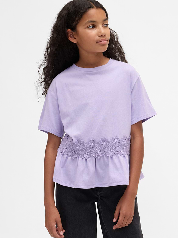 Kids Lace-Trim Peplum T-Shirt