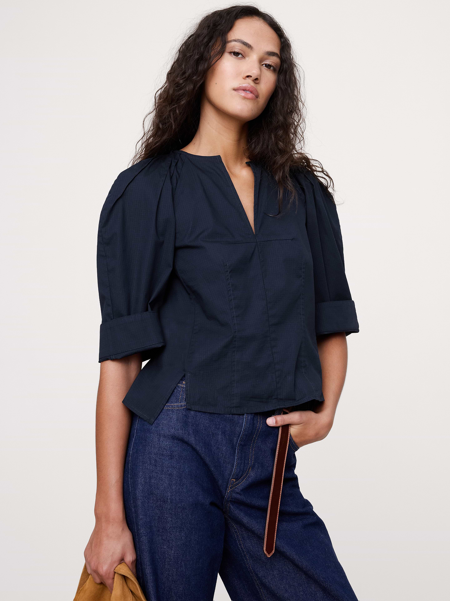 Image number 4 showing, Stretch-Cotton Volume-Sleeve Top