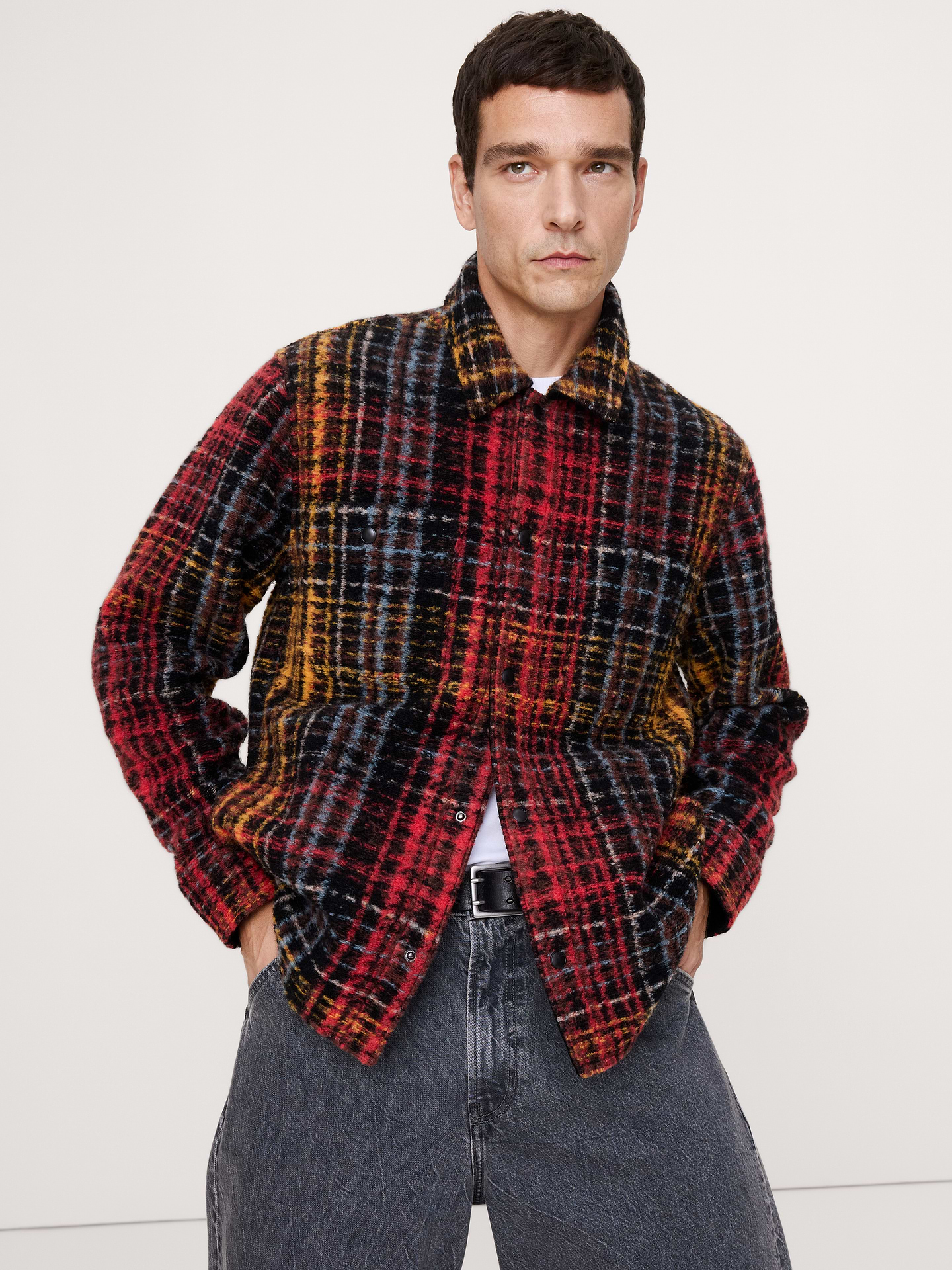 L'image numéro 8 présente Veste-chemise en tricot bouclé à carreaux