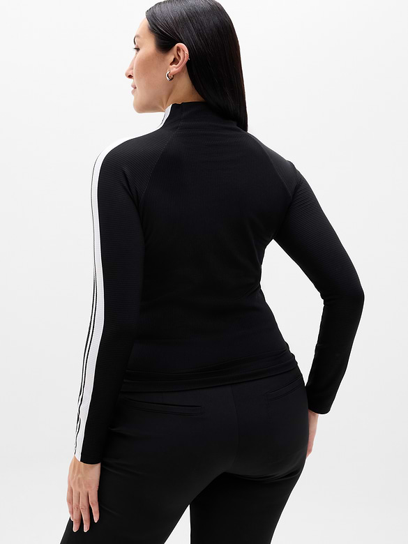 Renew Seamless Mock Neck Stripe Logo Top