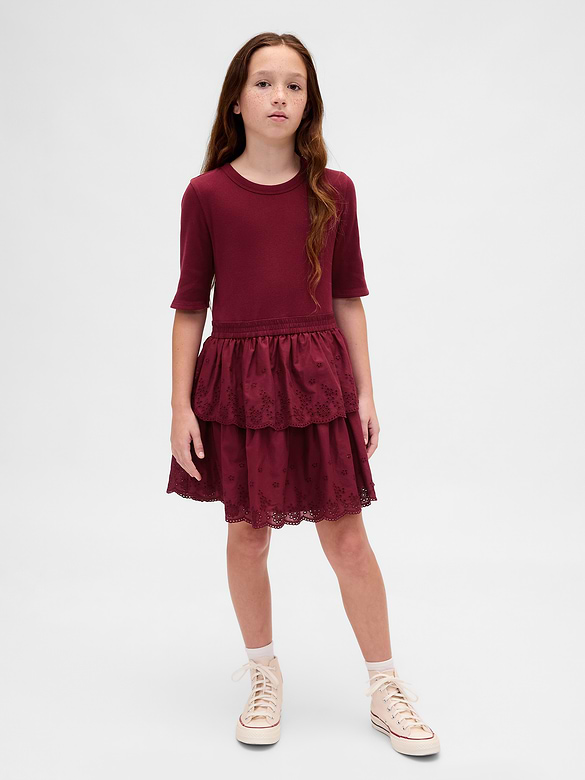 Kids Mixed Media Eyelet Dress