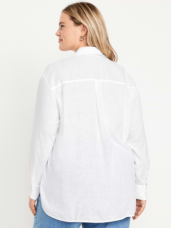 Linen-Blend Loose Button-Down Shirt