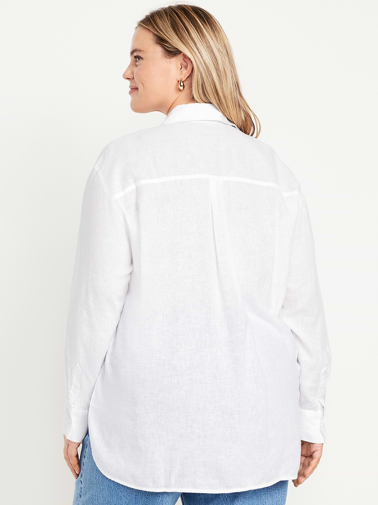 Image number 8 showing, Linen-Blend Loose Button-Down Shirt