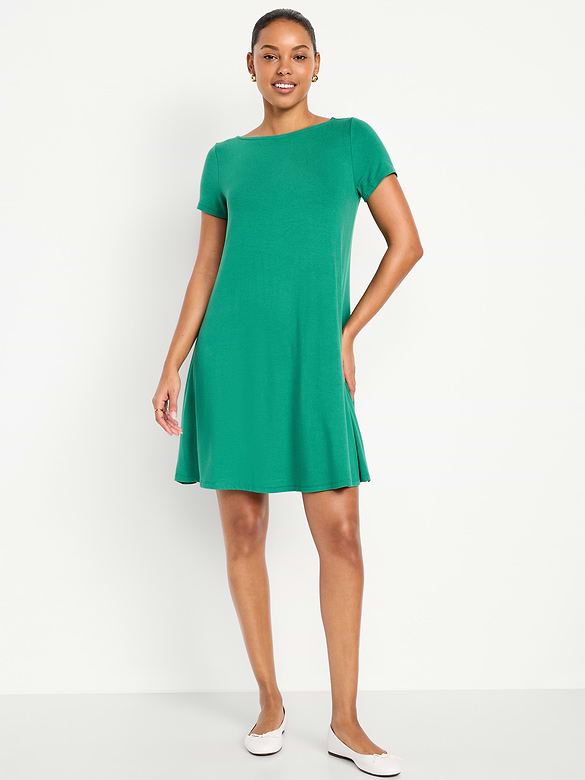 Short-Sleeve Mini Swing Dress