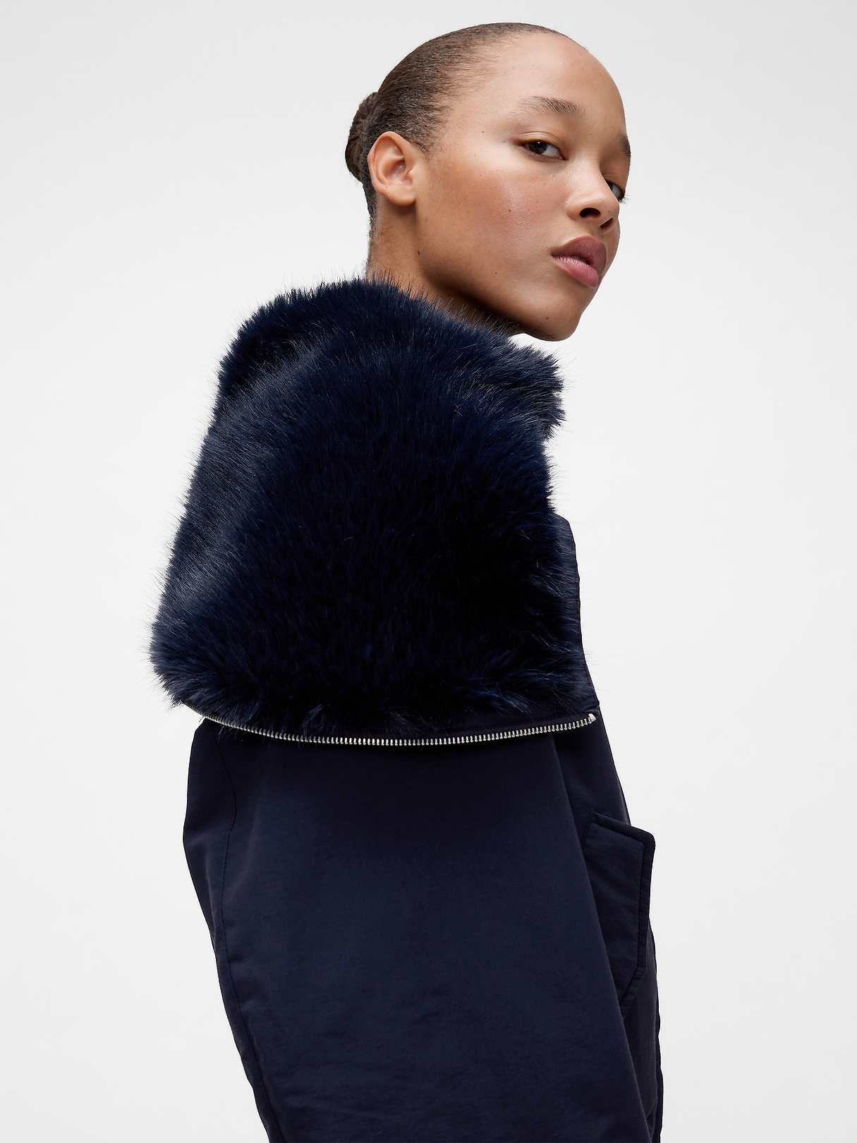 GapStudio Faux Fur-Lined Crop Bomber Jacket | Gap
