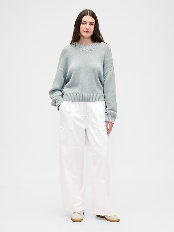 High Rise Pull-On Wide-Leg Utility Jeans