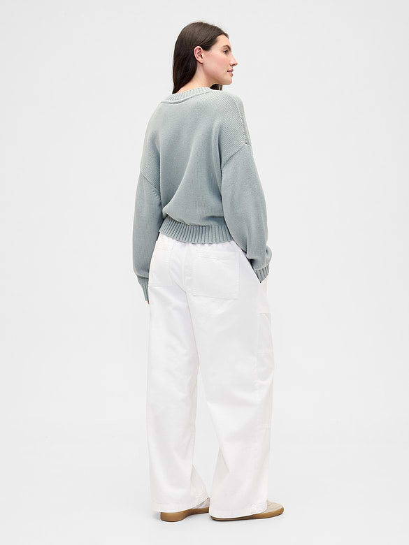 High Rise Pull-On Wide-Leg Utility Jeans