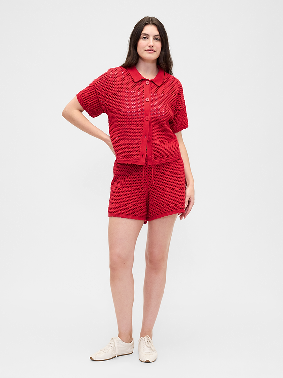 Relaxed Pull-On Crochet Sweater Shorts