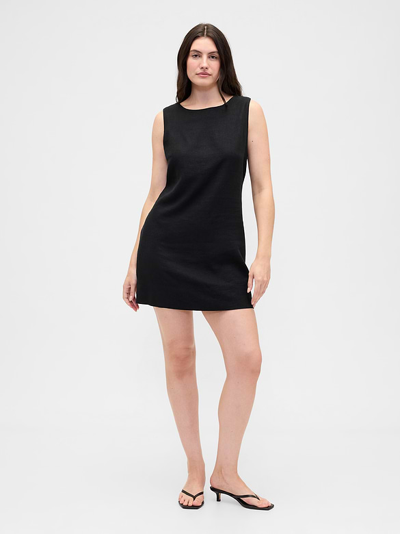 Linen-Blend Apron Mini Dress