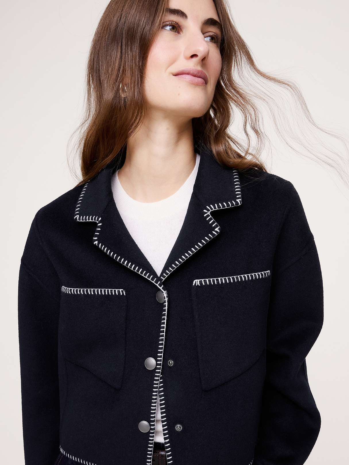 Double-Faced Short Jacket with Blanket Stitch | Banana Republic
