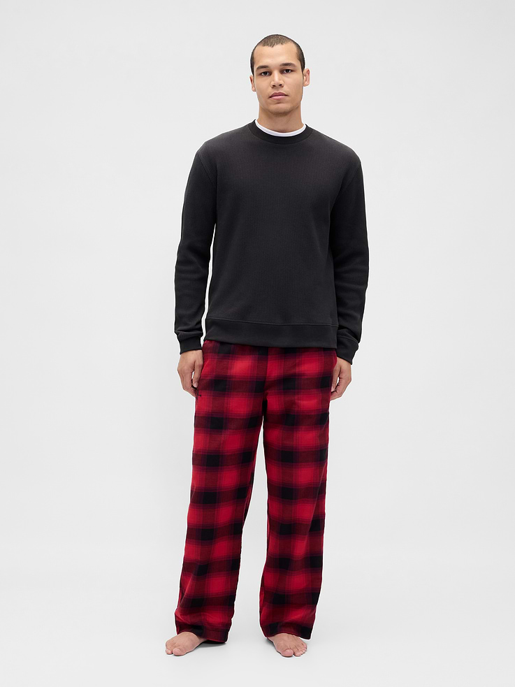 Image 1 of 2, A capsule created for one last adventure in the Upside Down. Where the weird and wild collide. And nostalgia becomes new again., Soft, brushed cotton flannel pajama pants., Elasticized waist with logo detail., Embroidered Demogorgon at hip., Slant pockets., Reversible prints. Allover plaid or allover Stranger Things logo., Product #865240