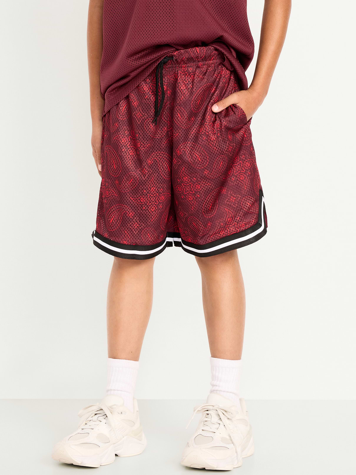 Image 3 of 5, Printed Mesh Basketball Shorts for Boys (At Knee)