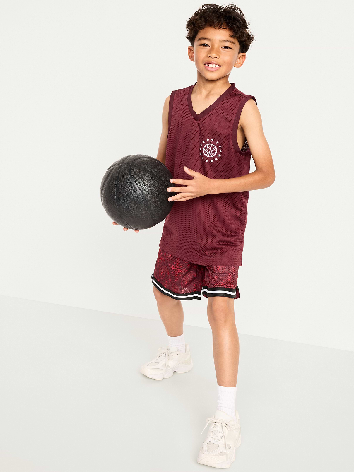 Image 1 of 5, elasticized waistband, adjustable drawstring, on-seam, striped tape trim at leg openings, vented sides, all-over paisley, Product #836810