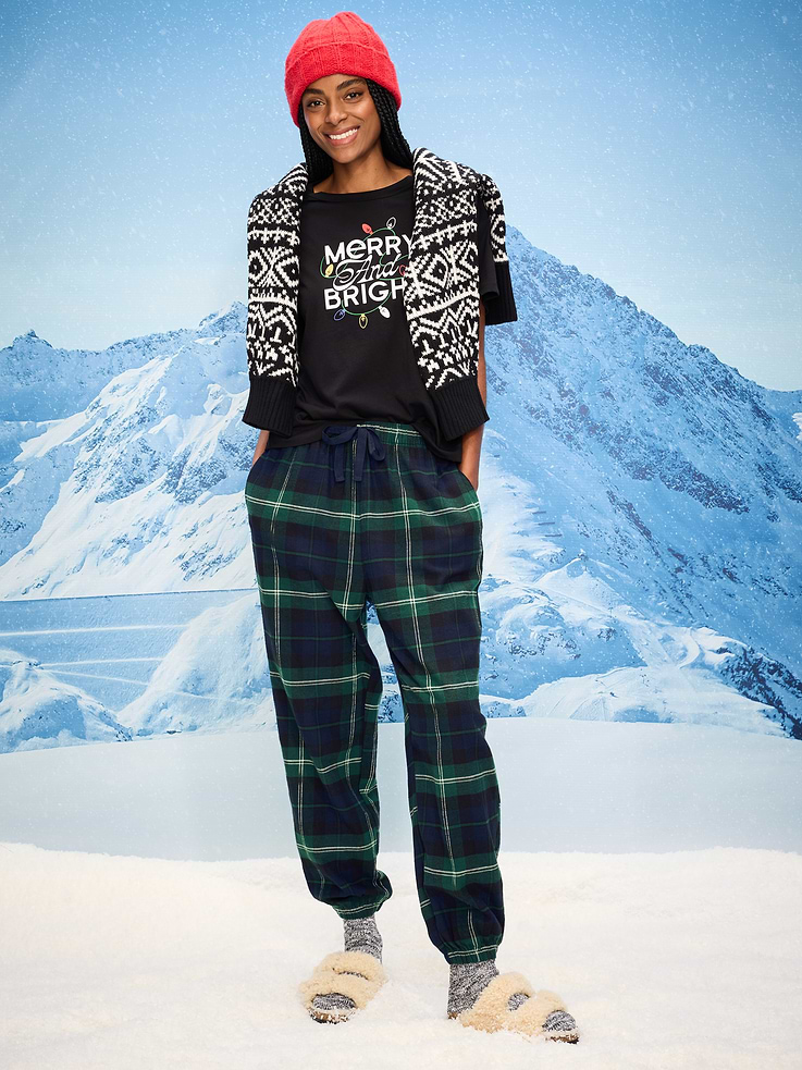 Image number 1 showing, Plaid Flannel Pajama Joggers for Women