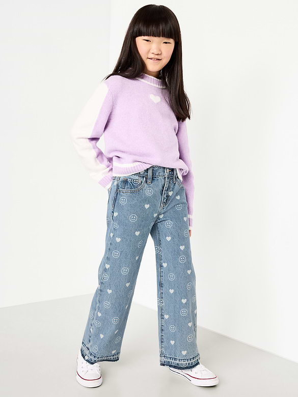 Jean coupe généreuse jambe large à motif pour fille