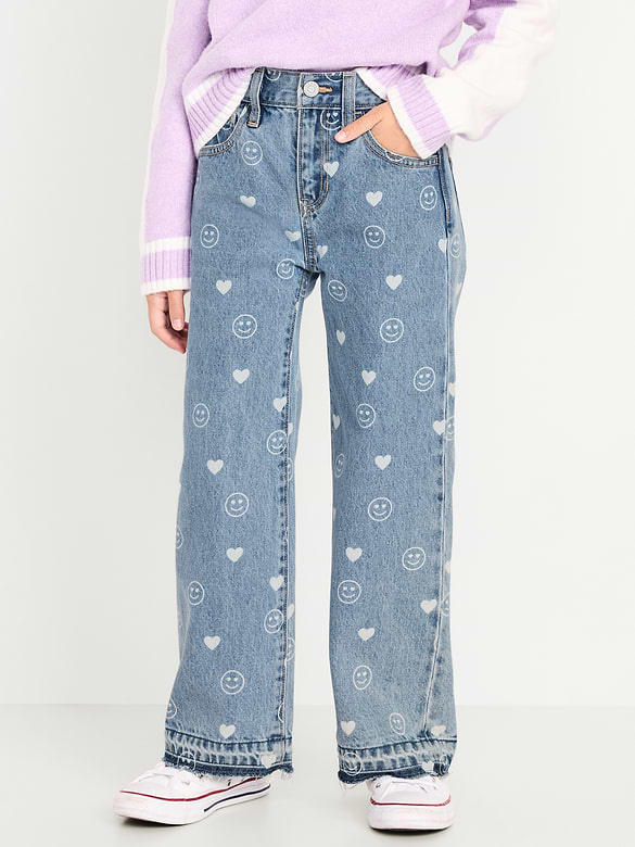 Jean coupe généreuse jambe large à motif pour fille