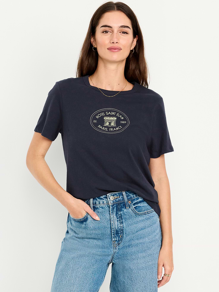 Image 1 of 9, Our EveryWear T-shirts are super-soft, with a comfortable, relaxed fit. Wear 'em with everything., rib-knit crew neck, short sleeves, seasonal graphic varies, Product #843343